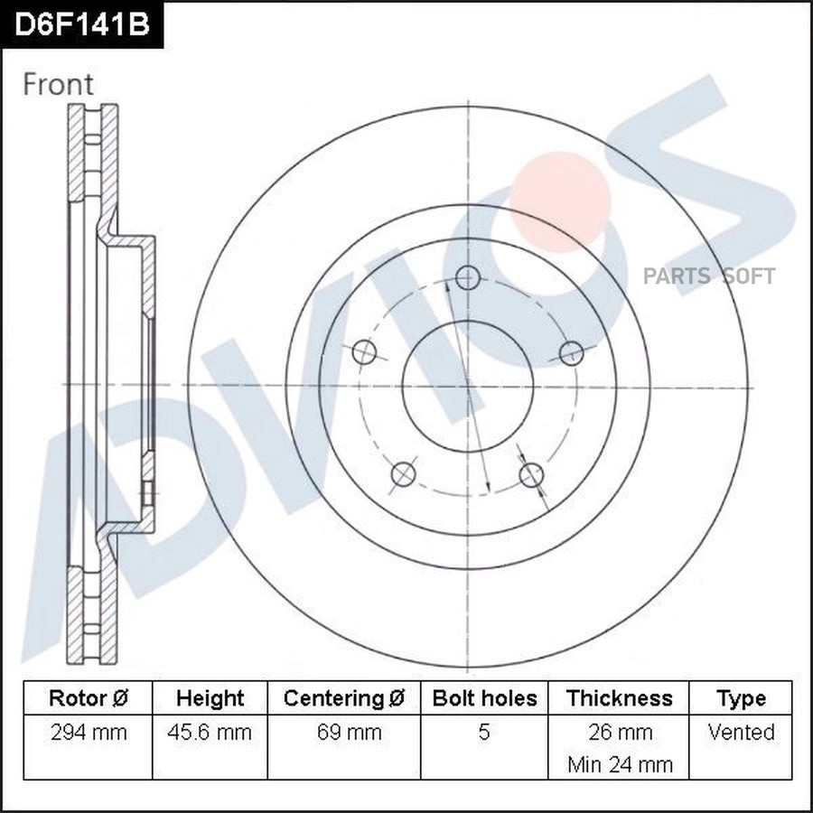 Диск тормозной передний ADVICS D6F141B - ADVICS None None